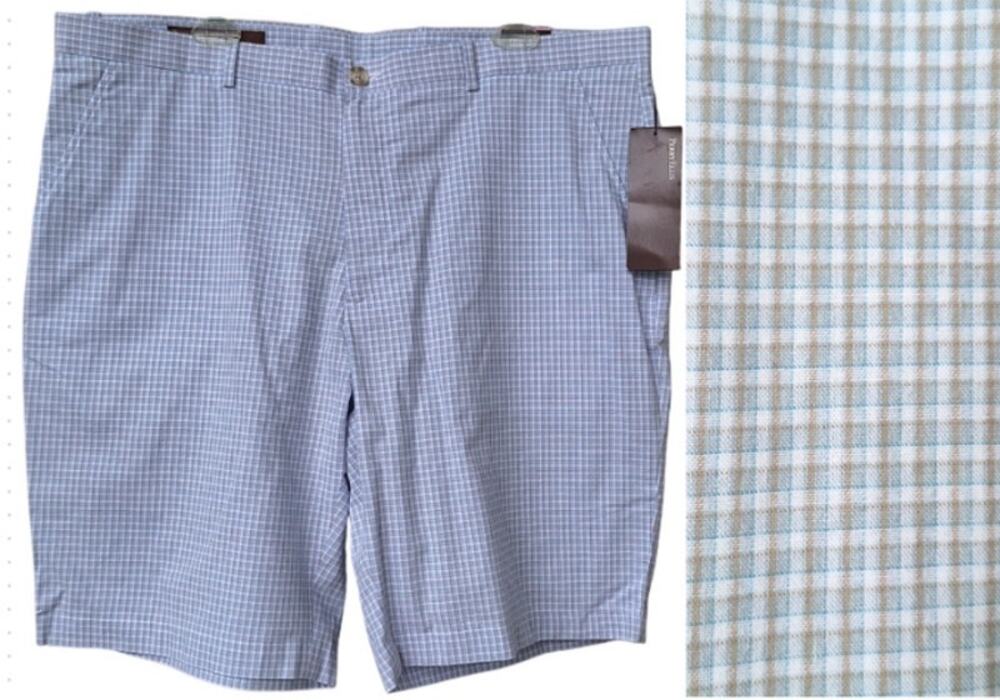 Perry Ellis Men's Cotton Bermuda Chino Shorts Blue Gray White Plaid Sz 38 Breeze